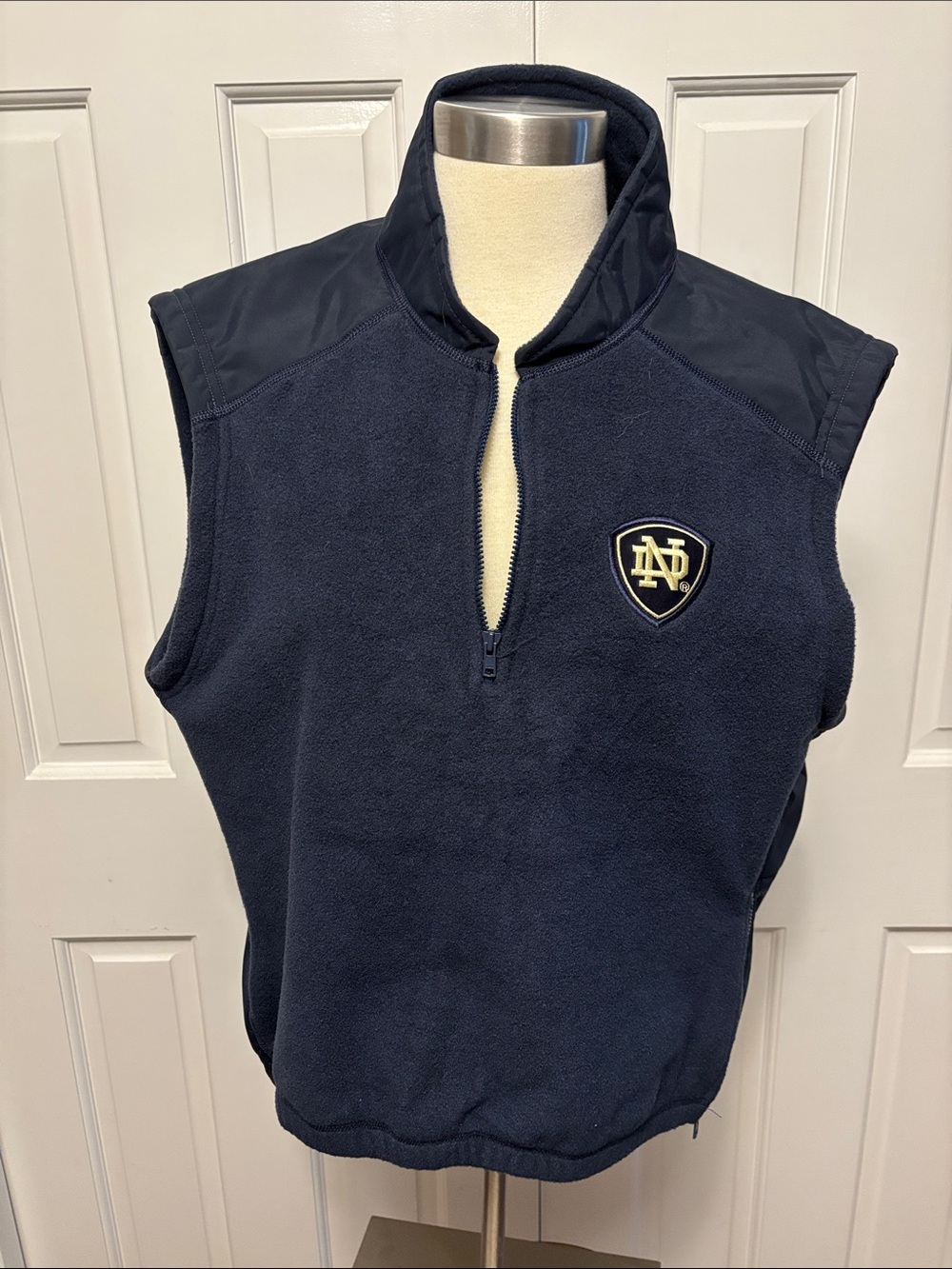 adidas Navy Sleeveless Quarter-Zip Fleece Vest with Crest